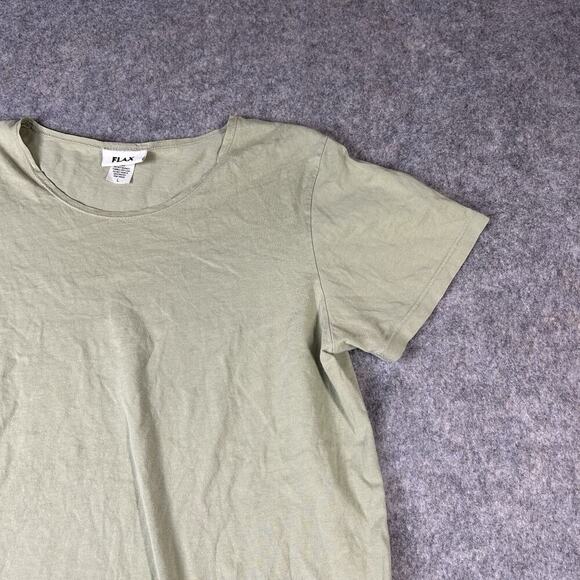 Flax Shirt Womens Large Cotton Light Green Rounded Neck Made In USA Flaw - Picture 3 of 8